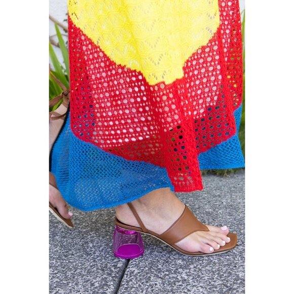 🆕STAUD Adora Lace Up Lucite Block Heel Sandal Shoes 7 Tan Pink - Picture 5 of 12